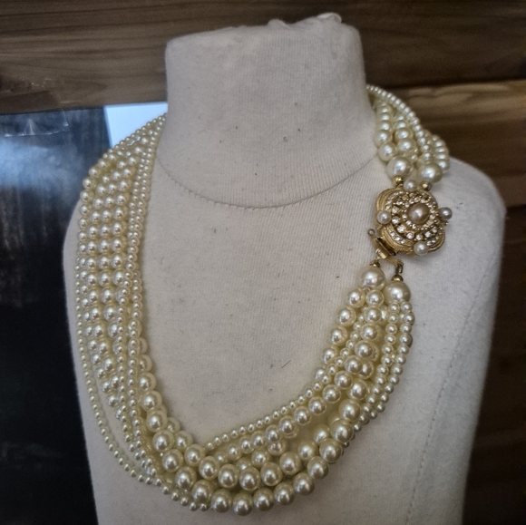 Carolee Jewelry - Carolee Multi-Strand Pearl Necklace with Gold Floral Clasp